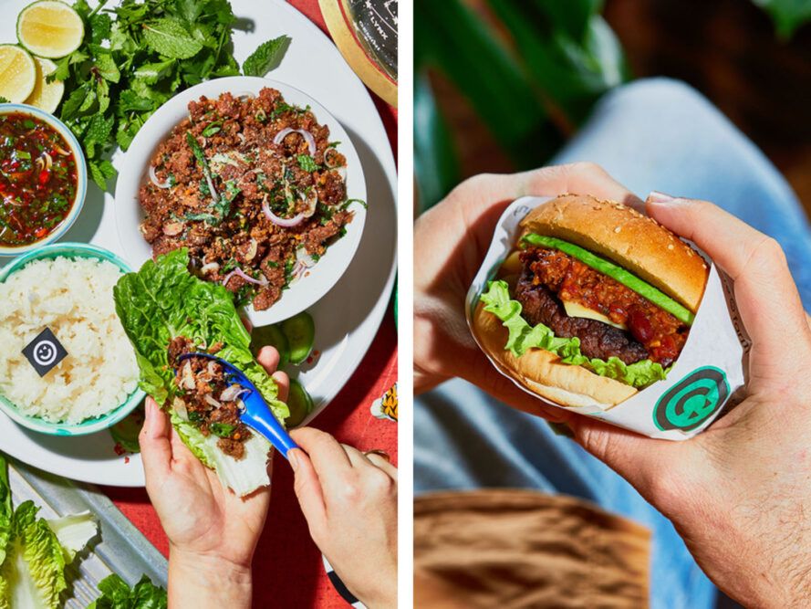 Colorful vegan options as a burger or lettuce wrap