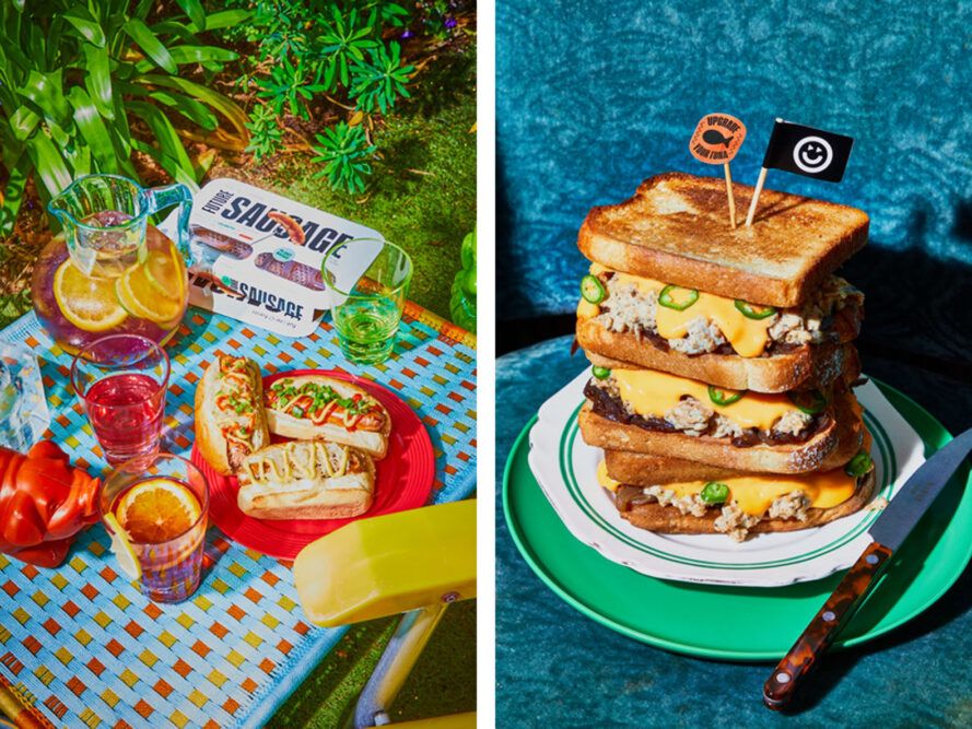 Stacked sandwiches and picnic