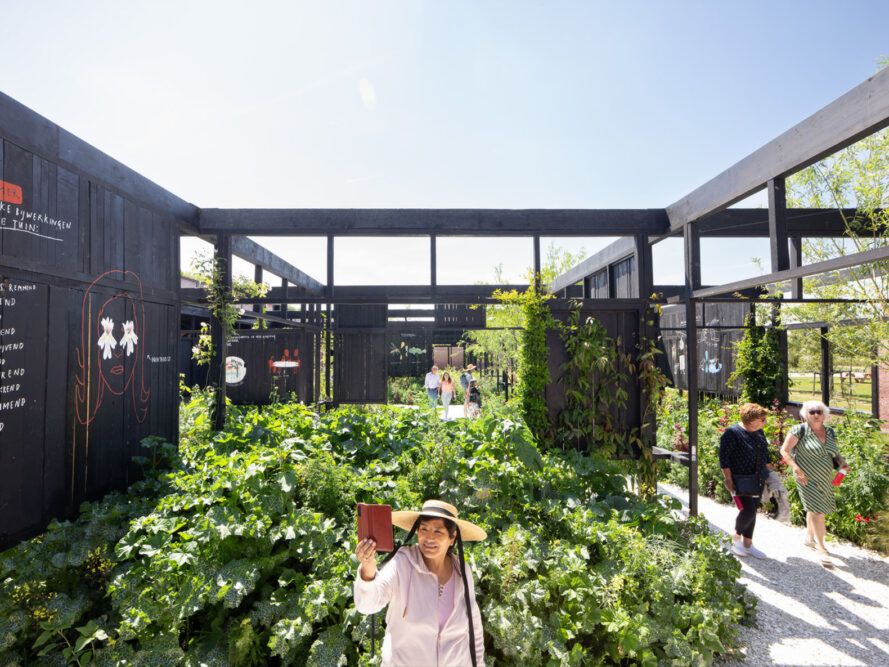 Greenery surrounding a woman taking a photo