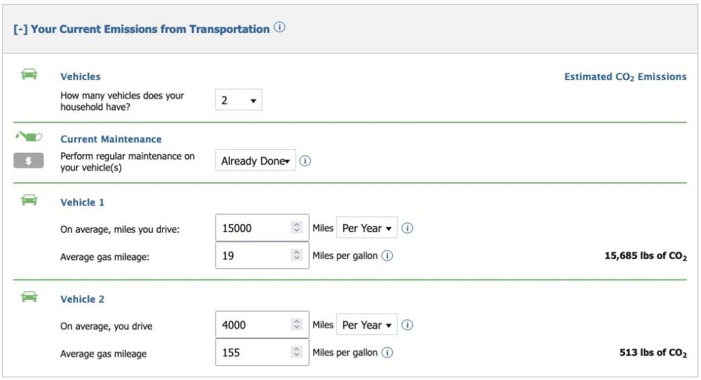 The Environmental Protection Agency carbon calculator