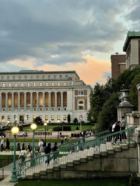 Sunset on Columbia Morningside campus (Andrew Fagerheim, Columbia Engineering)
