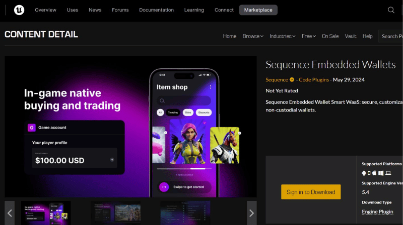 Sequence Unreal SDK on Unreal Engine Marketplace